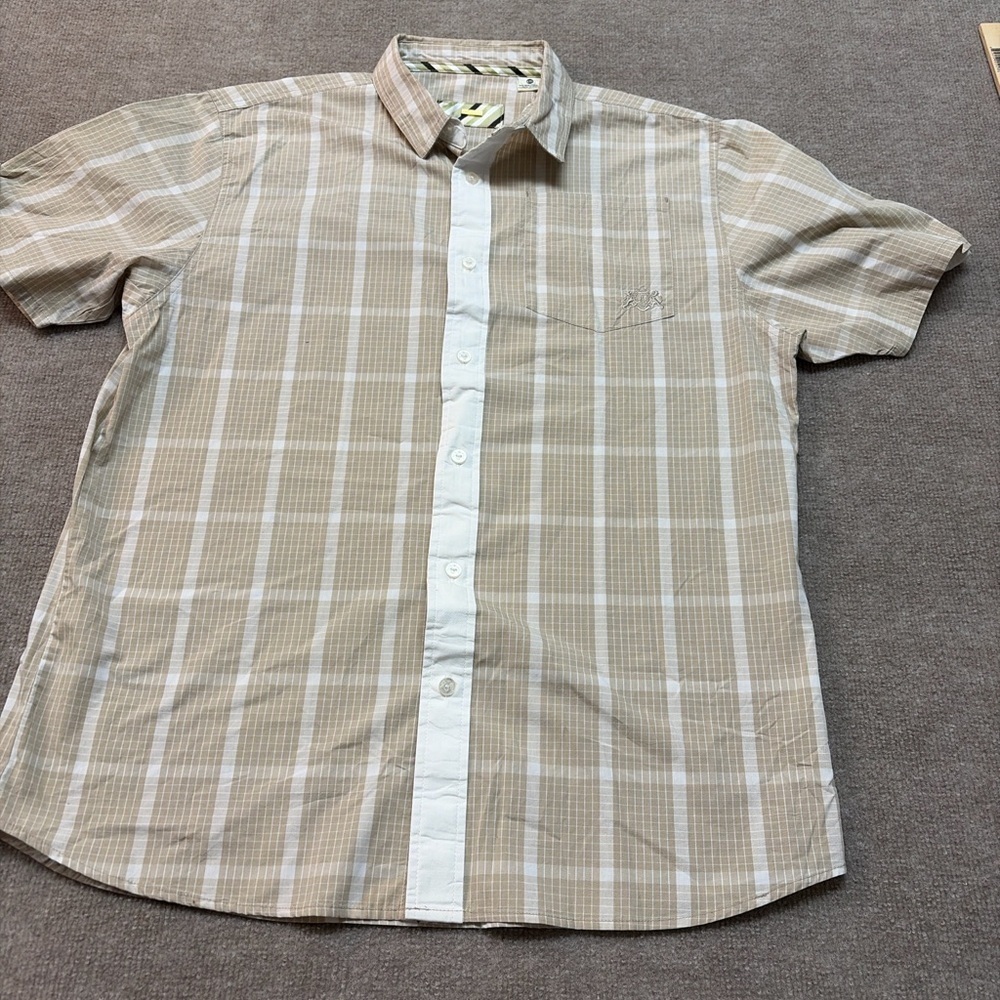 Pelle Pelle Men’s Plaid Button-Up Shirt – Beige Check, Size XXL 0315